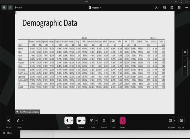Demographic data table by district and year