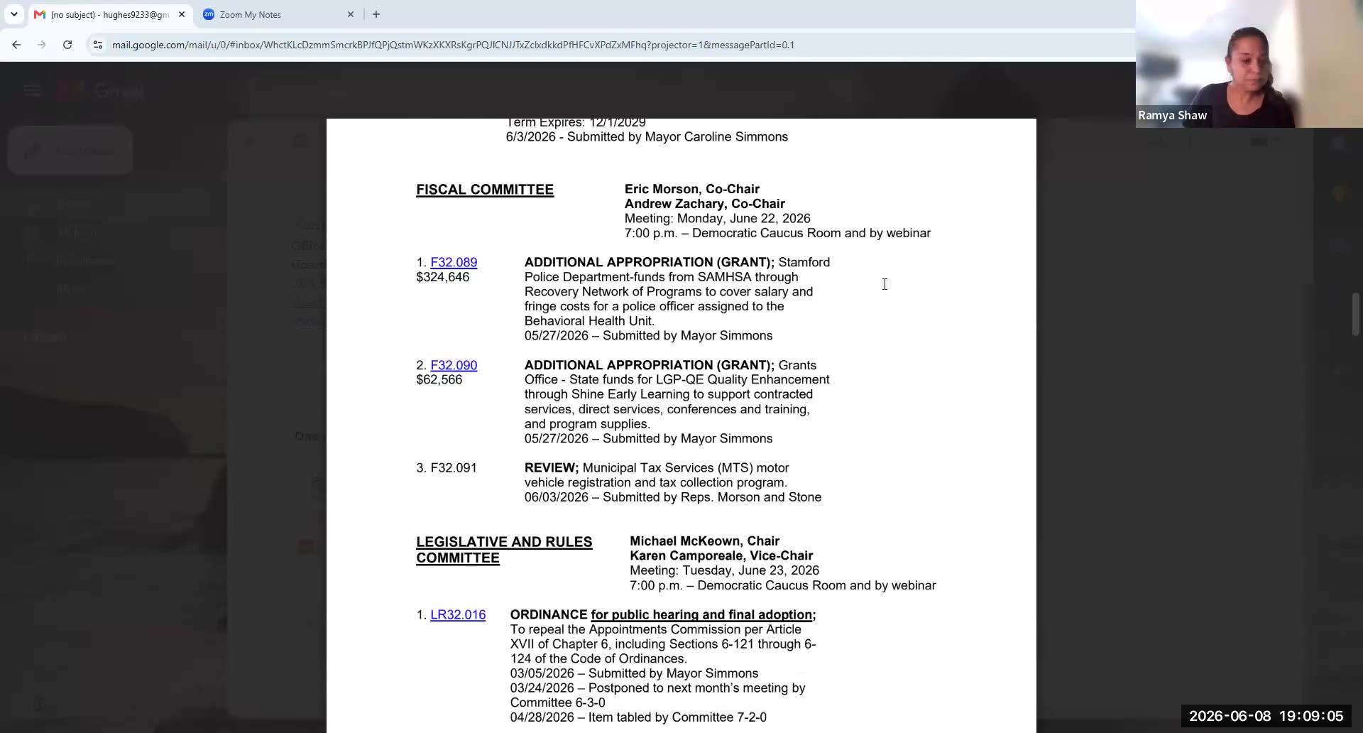 Fiscal Committee grant appropriations and legislative items