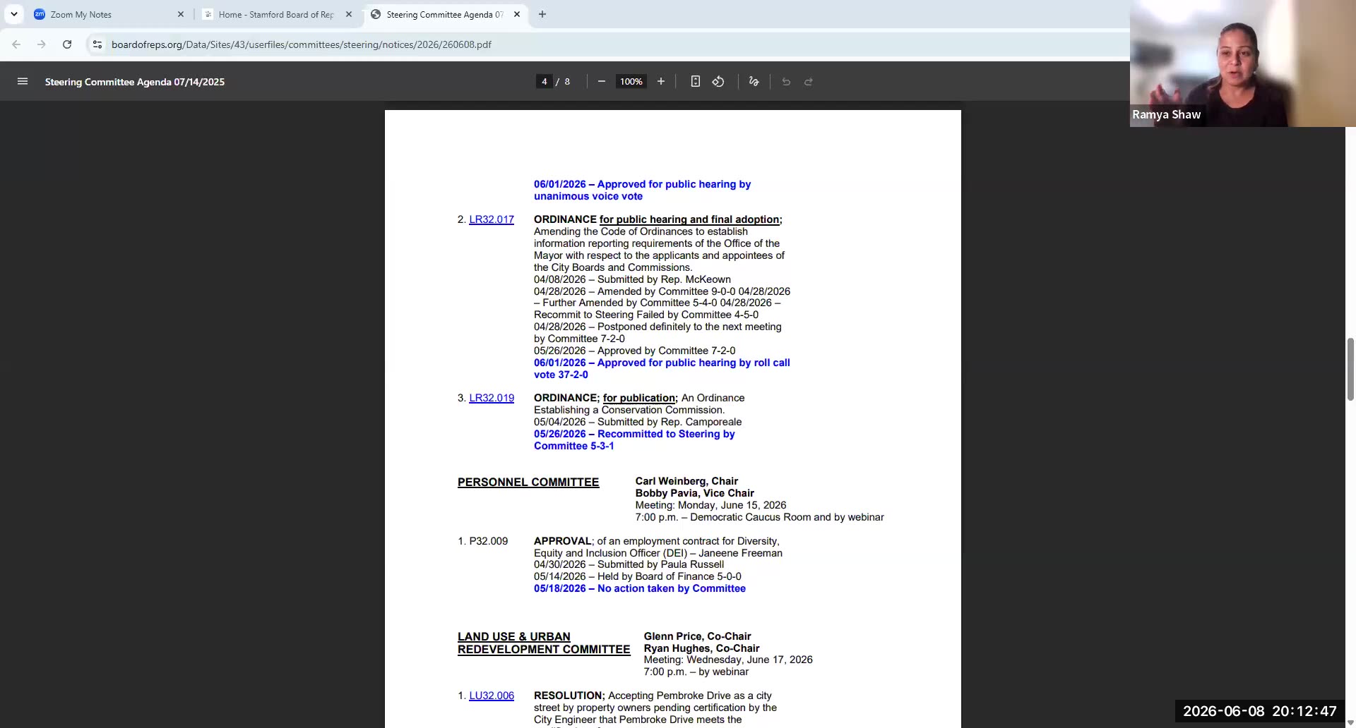 Personnel and land use committee agenda items