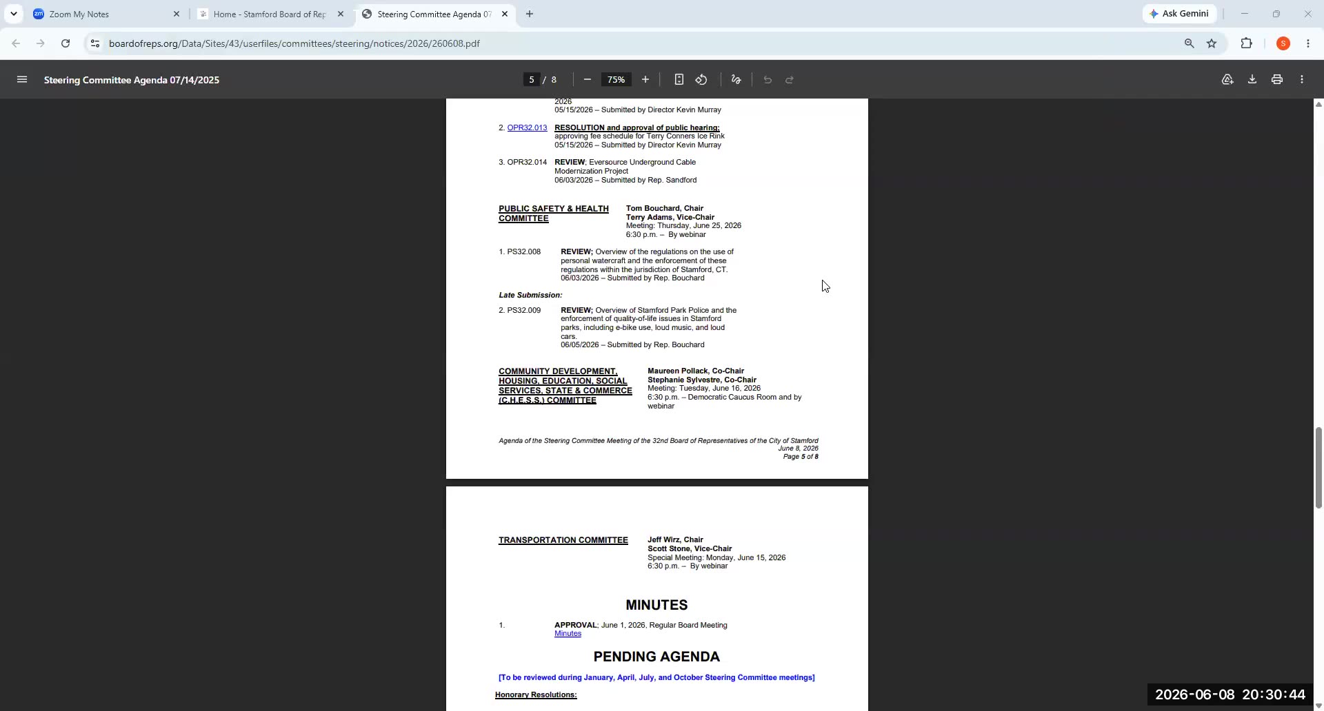 Public safety, community, and transportation agenda items