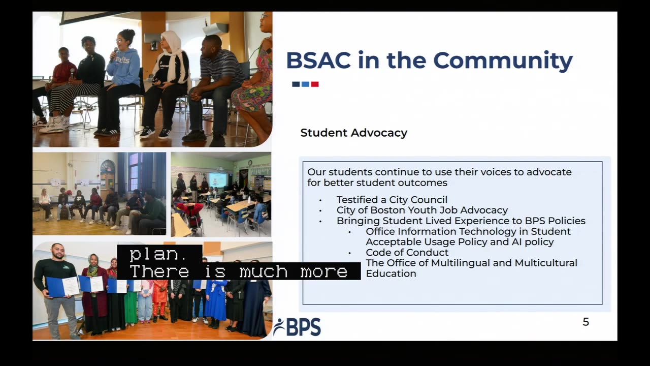 BSAC in the Community slide with student advocacy details