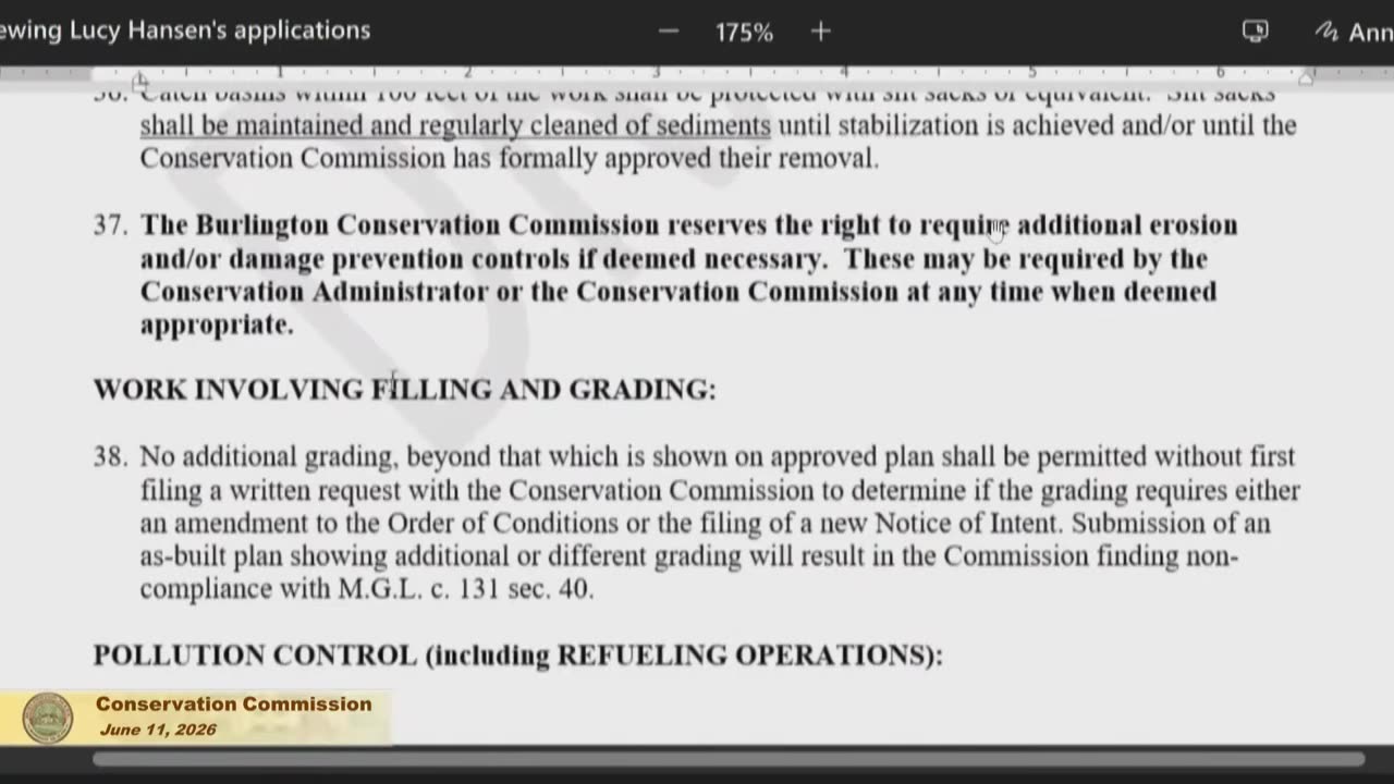 Conservation Commission Order of Conditions document excerpt