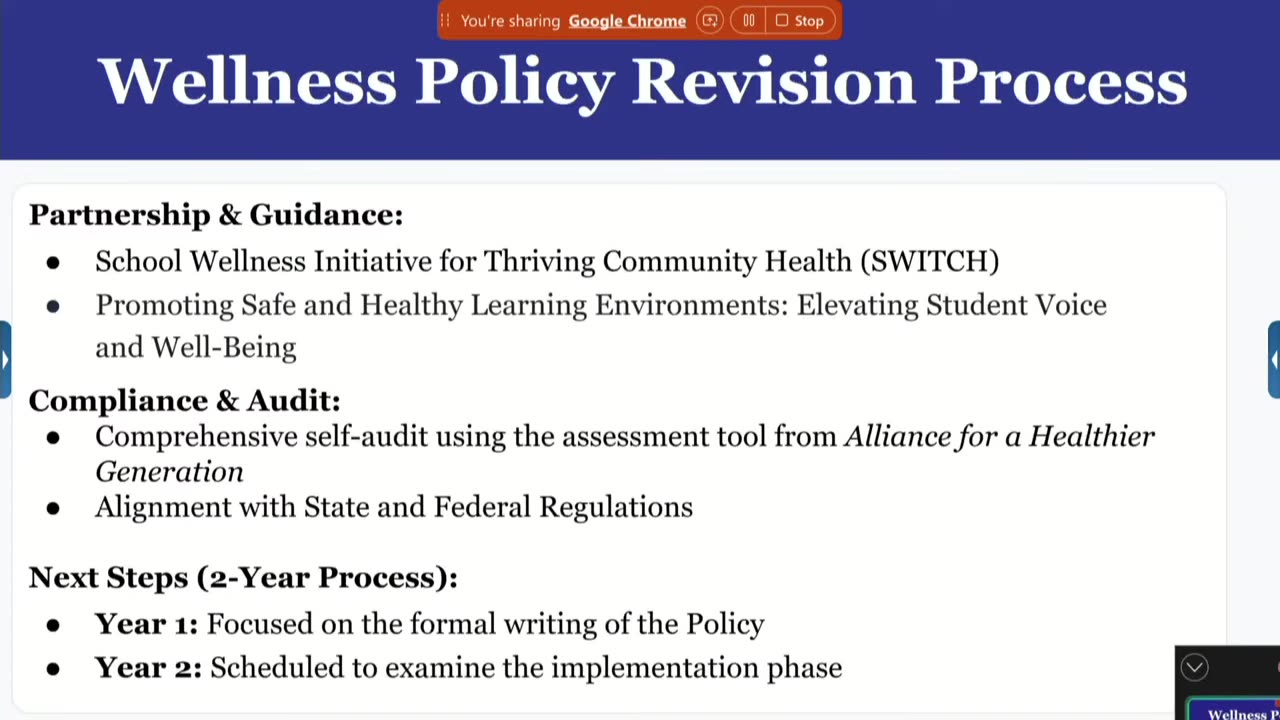Wellness Policy Revision Process slide with bullet points