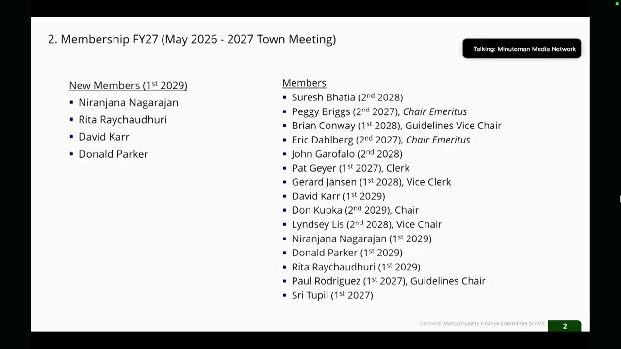 Finance Committee membership FY27 list