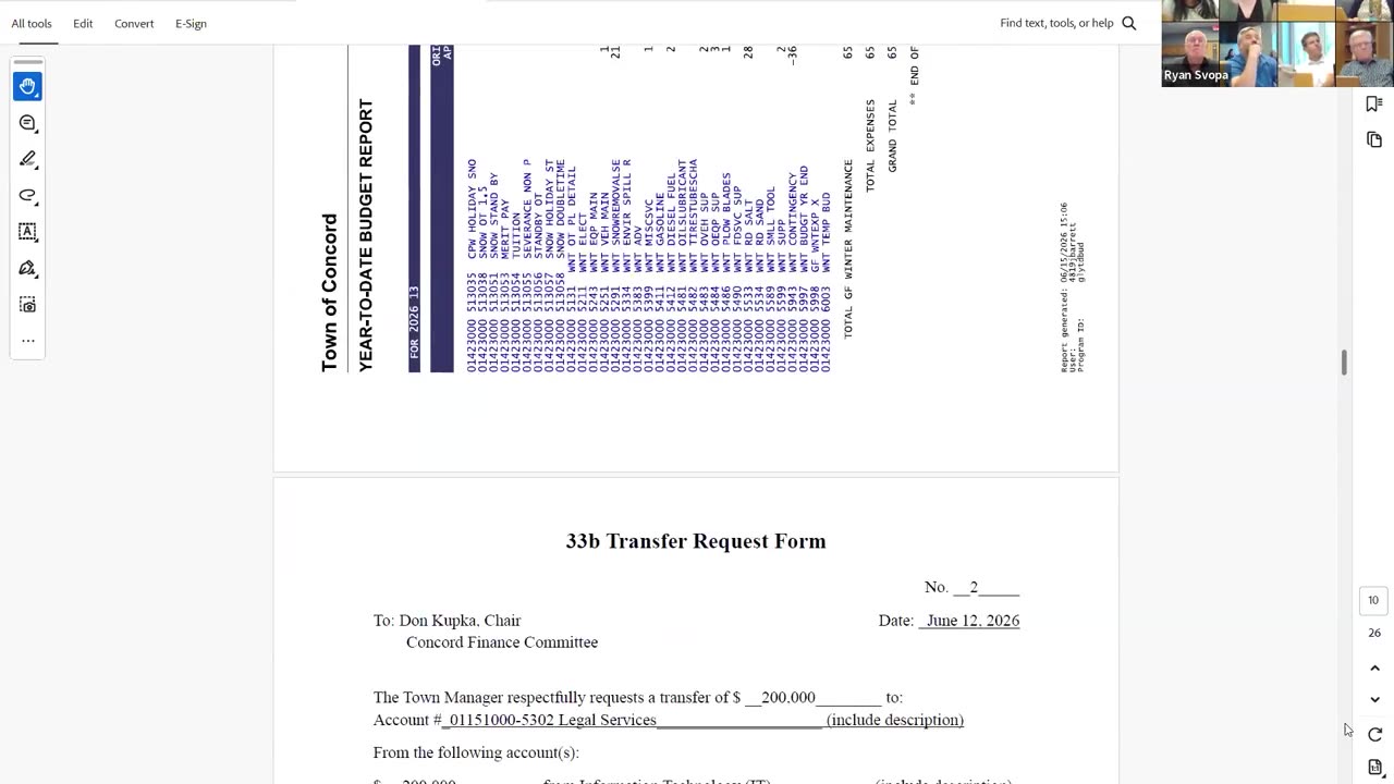 33b Transfer Request Form and year-to-date budget report