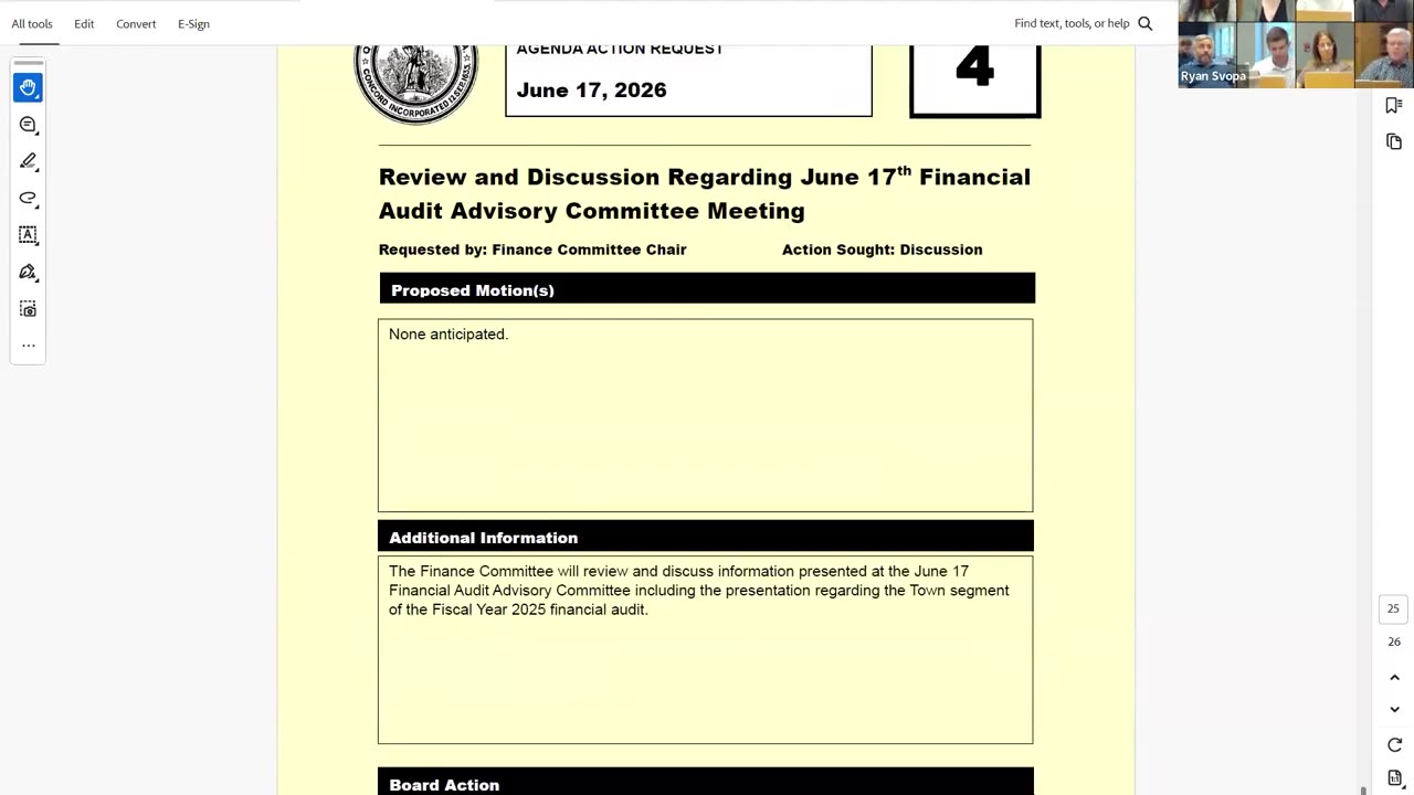 Agenda Action Request for June 17 Financial Audit Advisory Committee