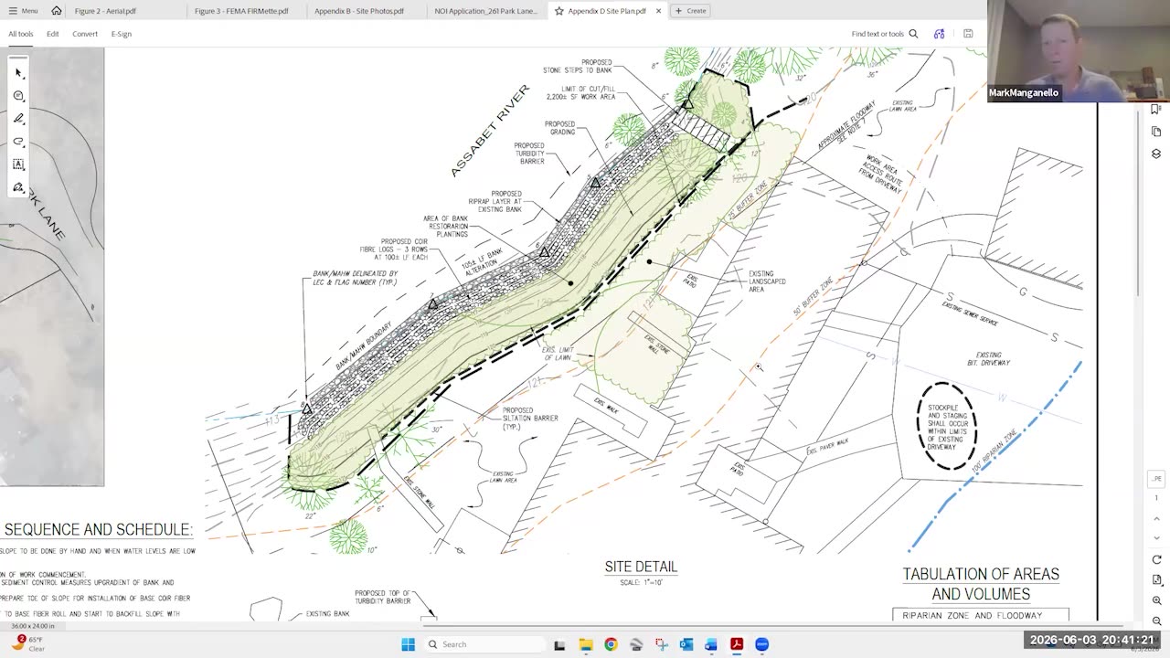 Site detail plan showing Assabet River bank restoration and grading