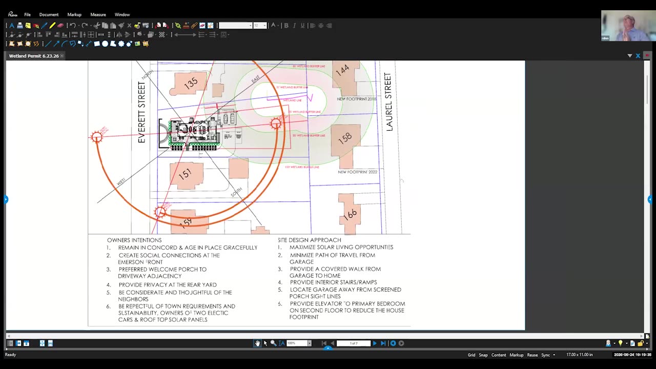 Wetland permit site plan with owner intentions and design approach
