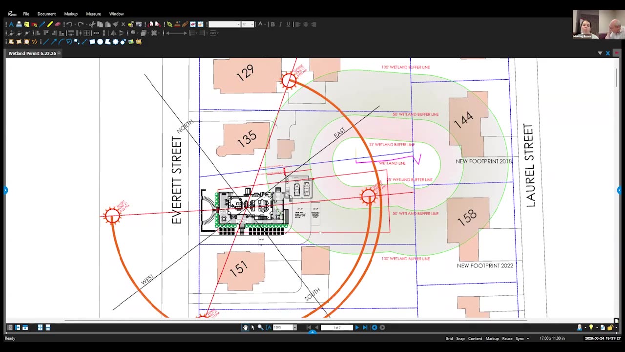 Site plan overlay with wetland buffer lines and property footprints