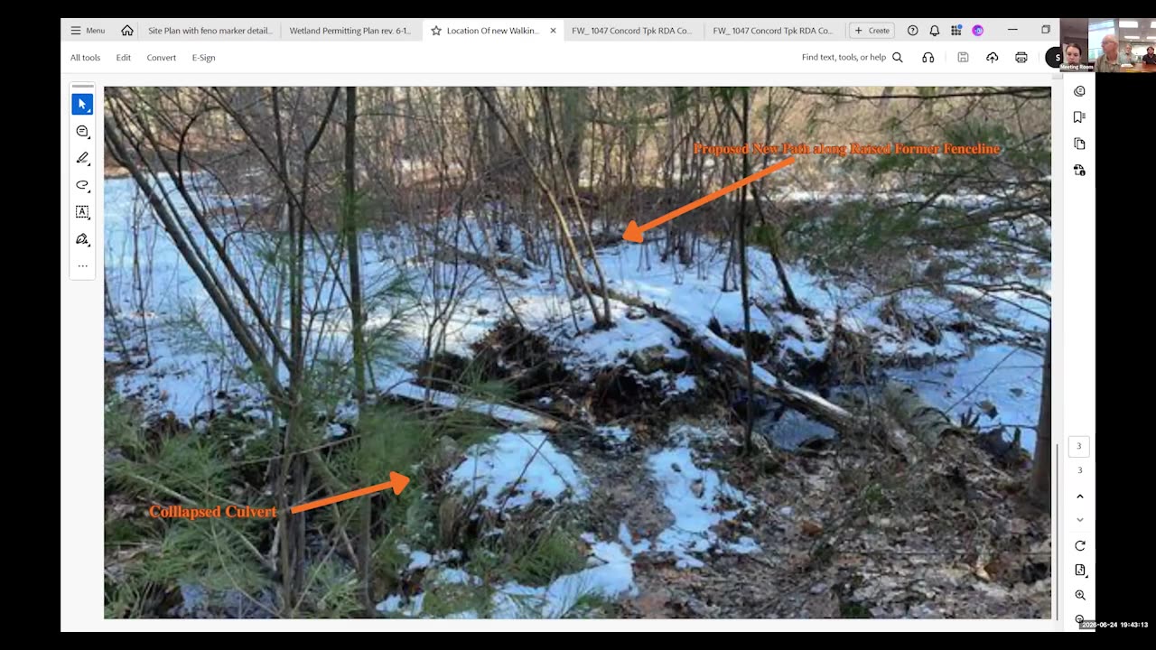Site photo showing collapsed culvert and proposed path location