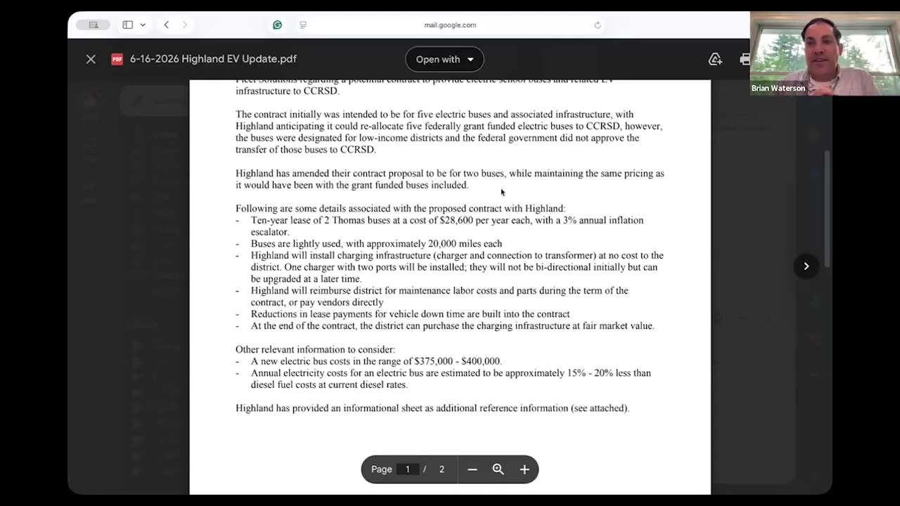 Highland EV school bus contract proposal document