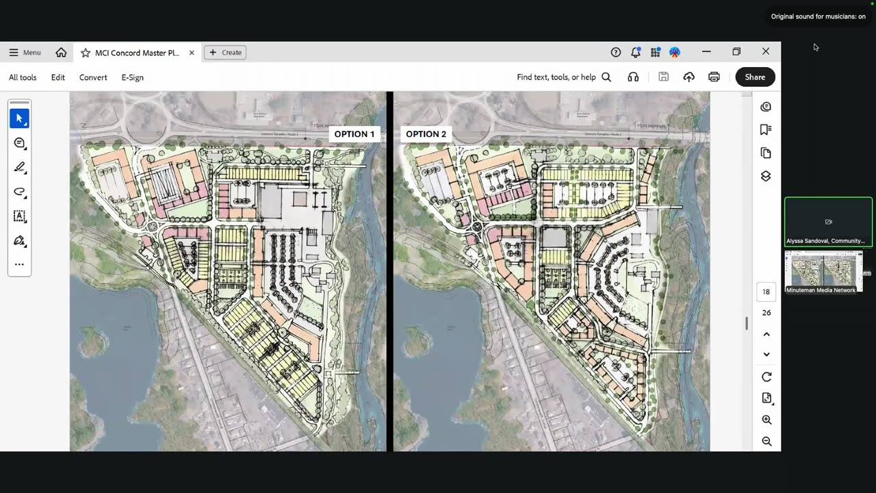 Side-by-side site plans: Option 1 and Option 2