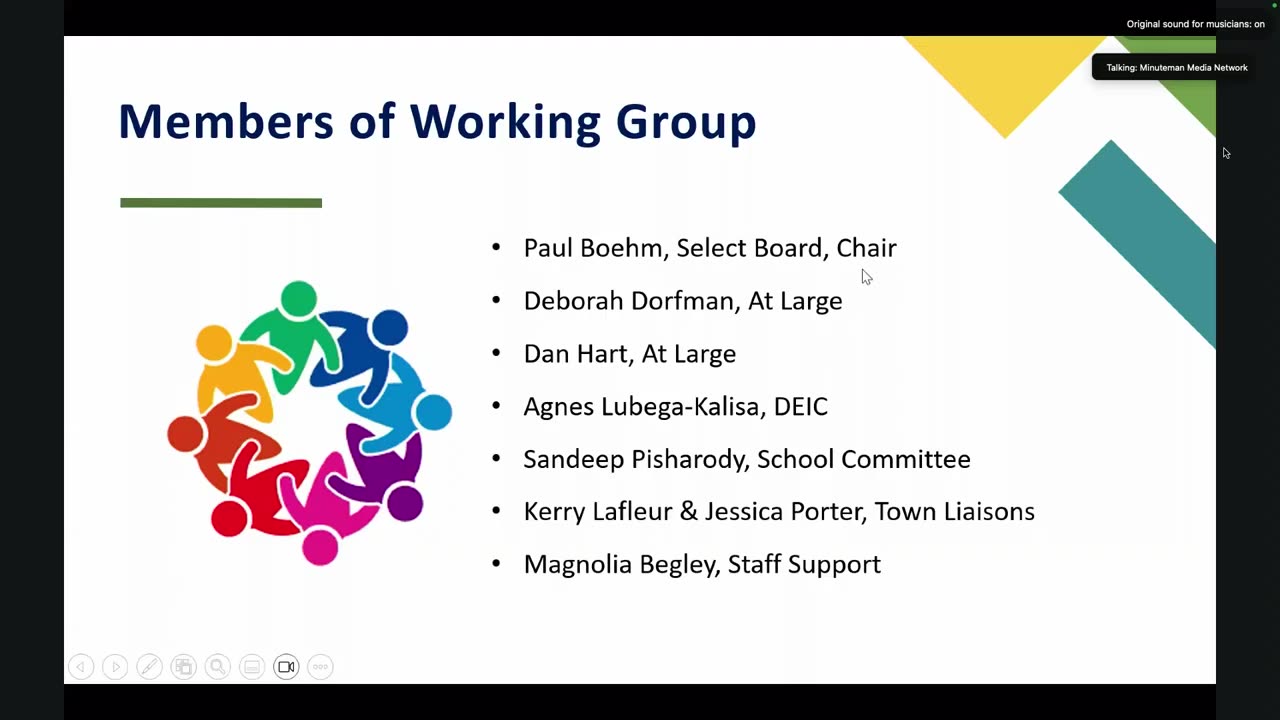 Slide: Members of Working Group with list and colorful graphic