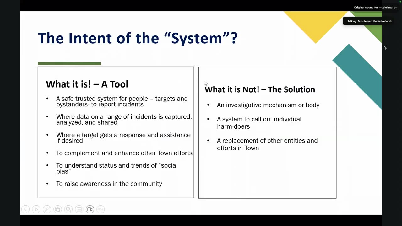 Slide: Intent of bias incident reporting system (what it is / is not)