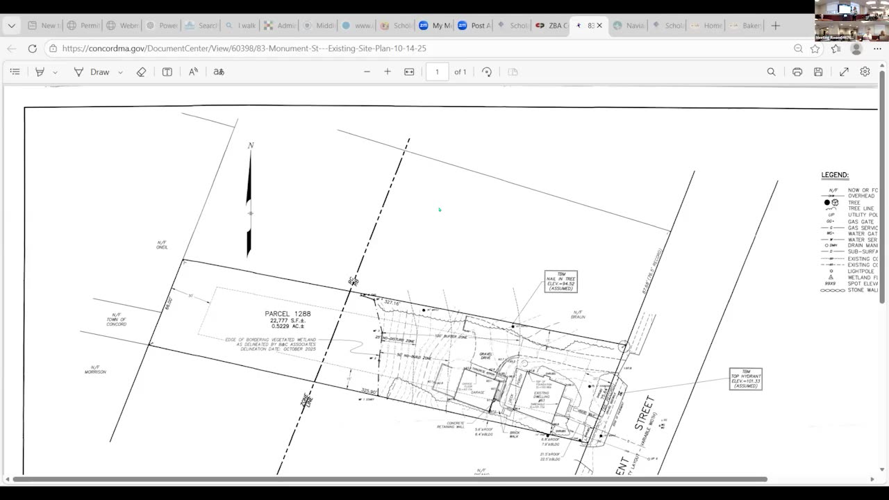 Existing site plan for 83 Monument St showing parcel and wetlands