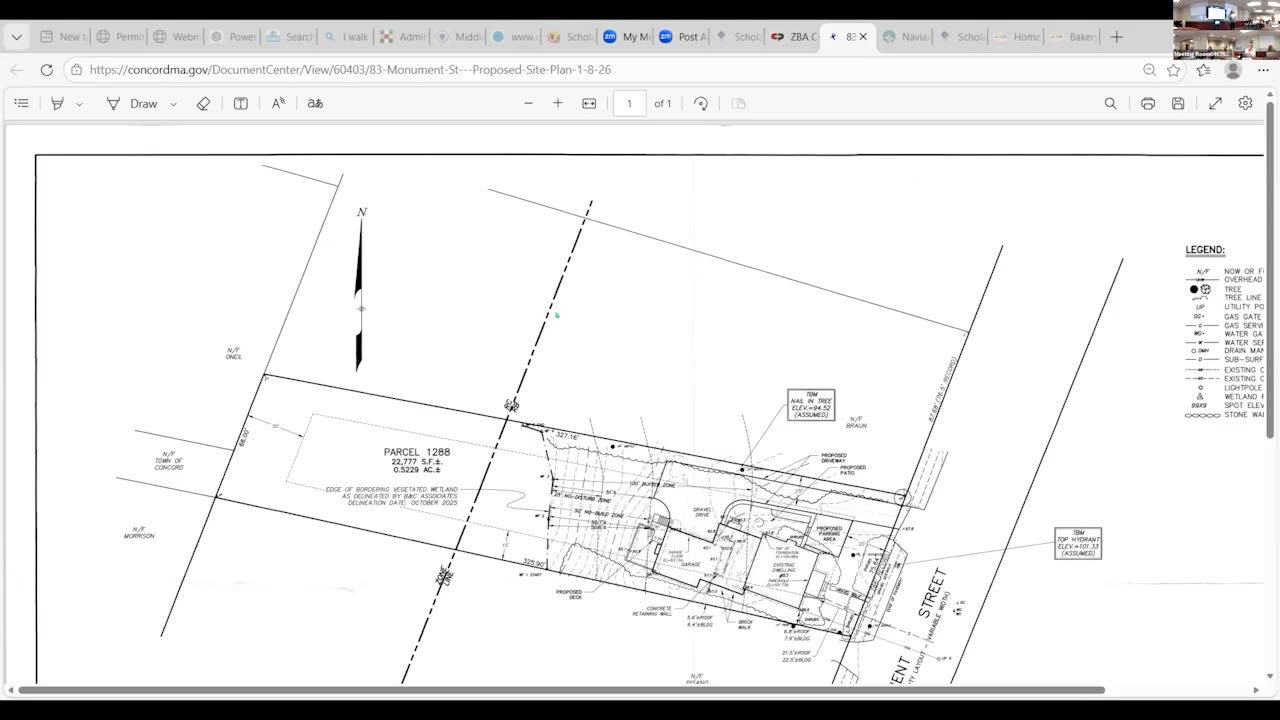 Proposed site plan for 83 Monument St with dimensions and legend