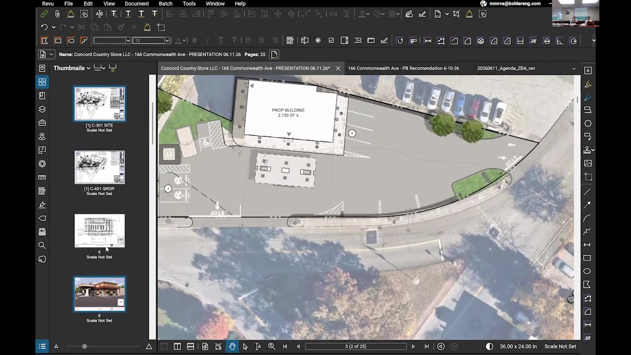 CAD view of site plan during presentation screen share