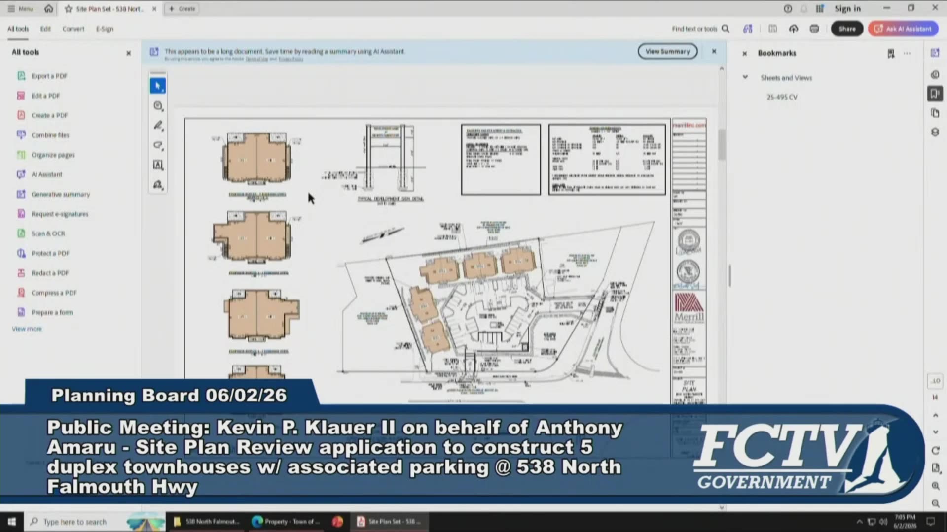Site plan and floor plans for 5 duplex townhouses at 538 North Falmouth Hwy
