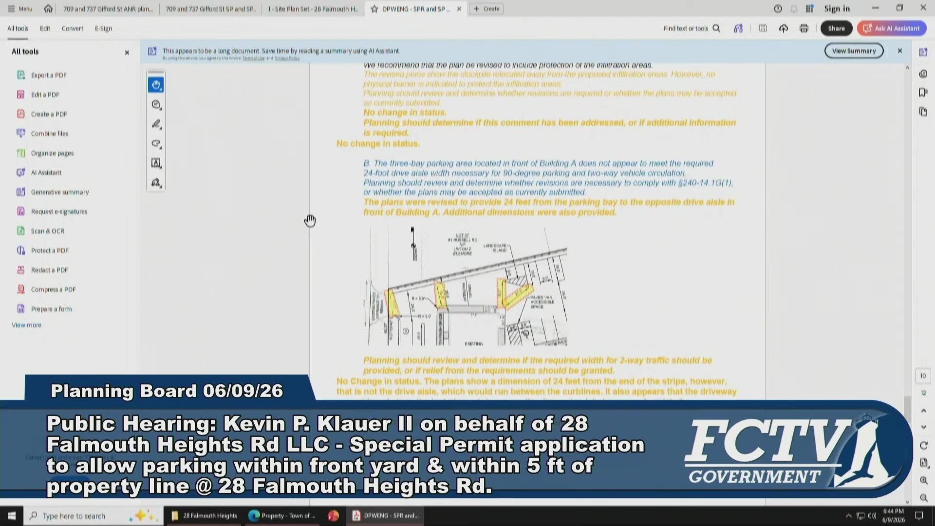 Planning board review comments with site diagram
