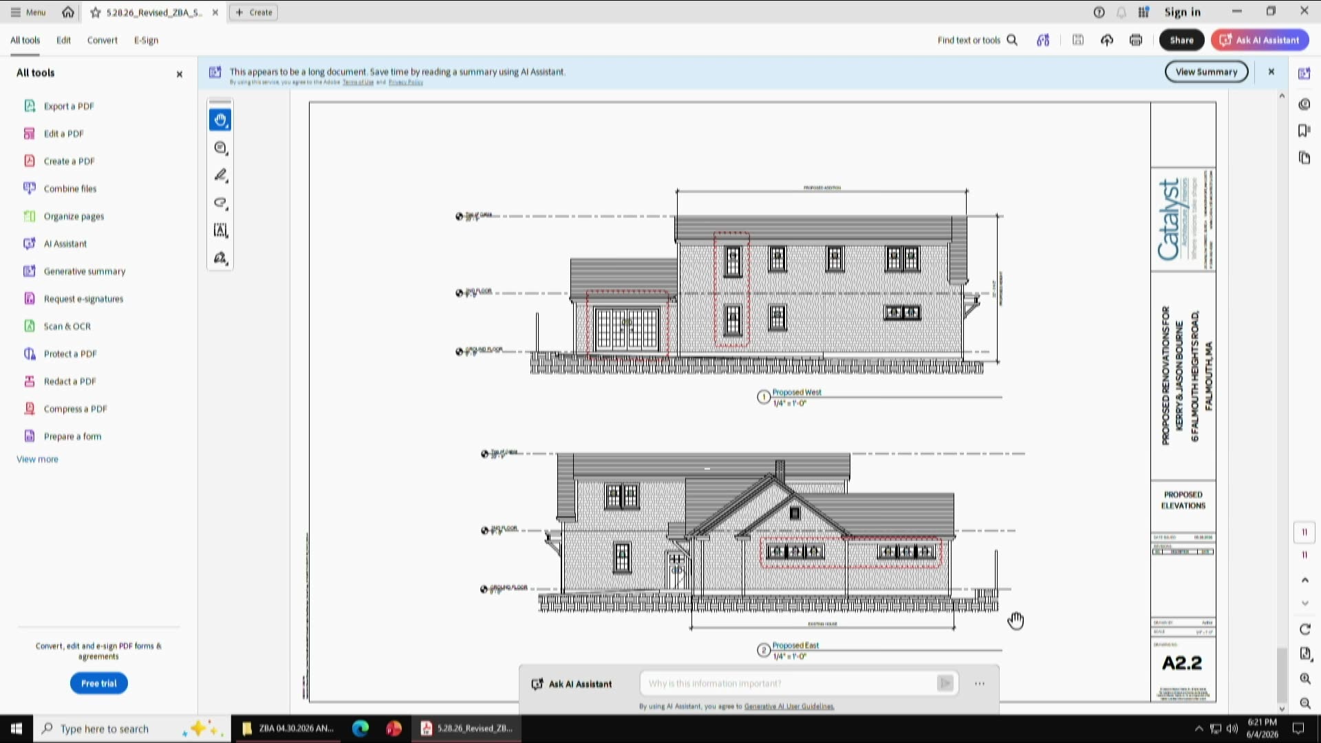 Proposed west and east elevations, 6 Falmouth Heights Rd