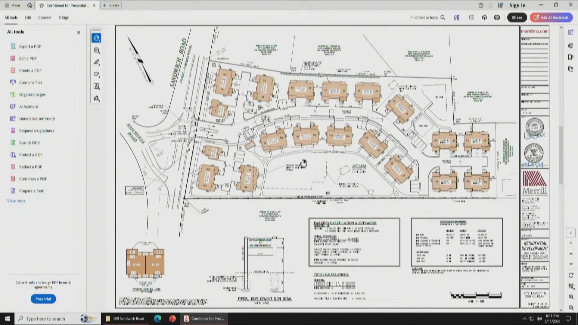 Site layout and parking plan for 809 Sandwich Road development