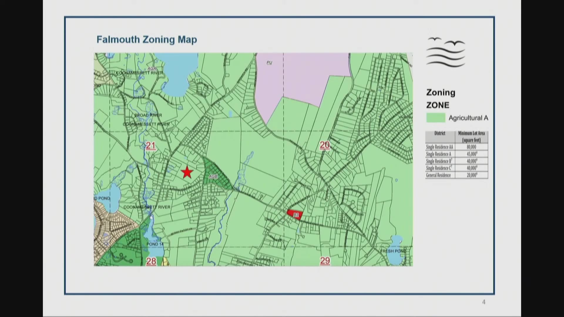 Falmouth zoning map with Agricultural A district highlighted