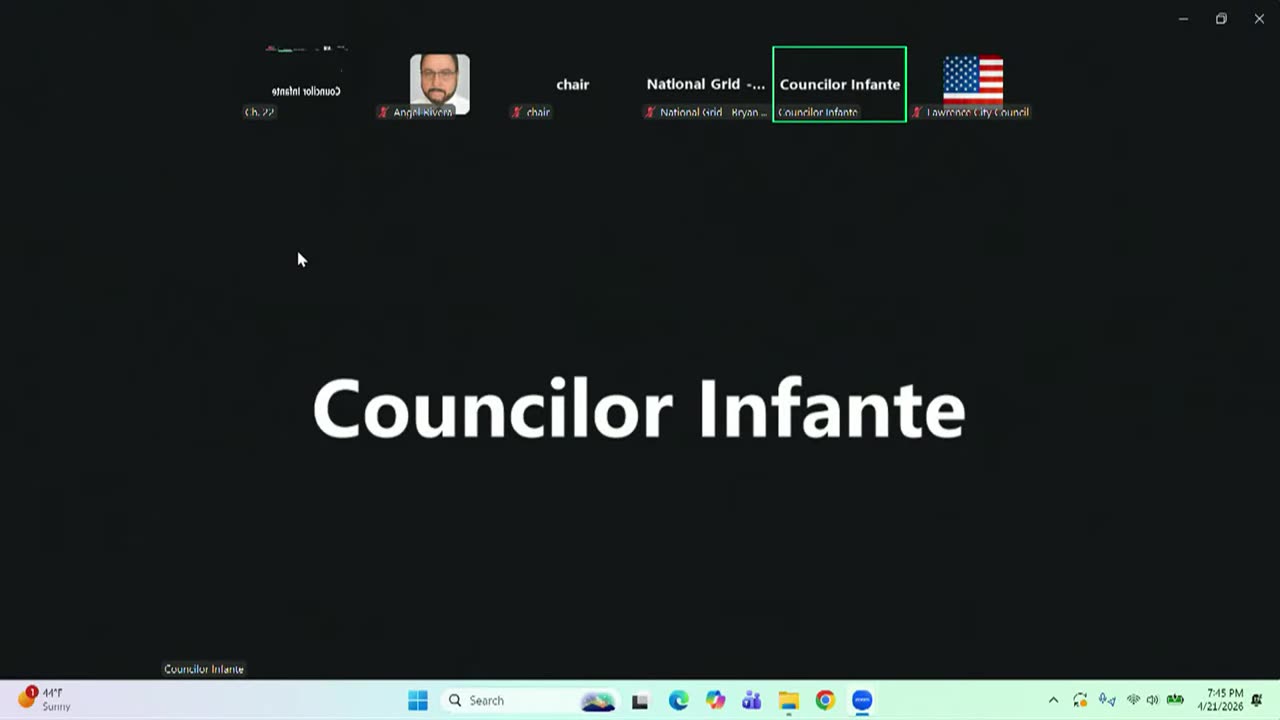 Screen displaying Councilor Infante name