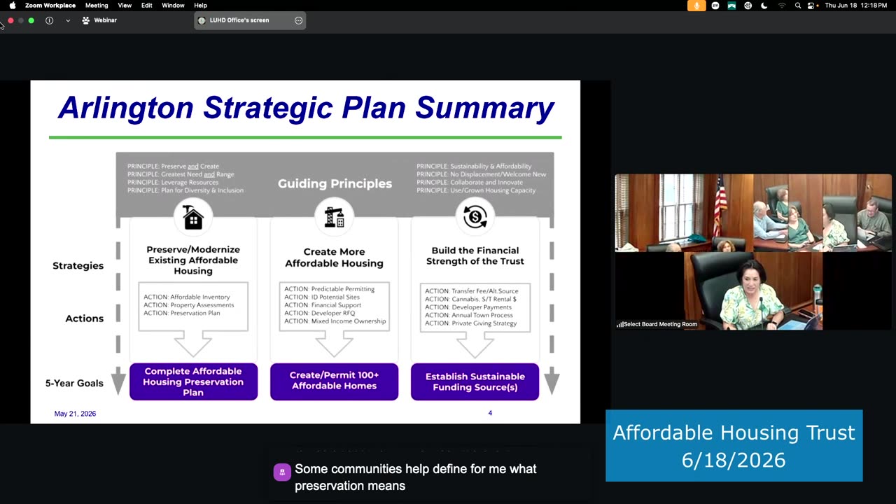 Arlington Strategic Plan Summary slide with guiding principles and 5-year goals