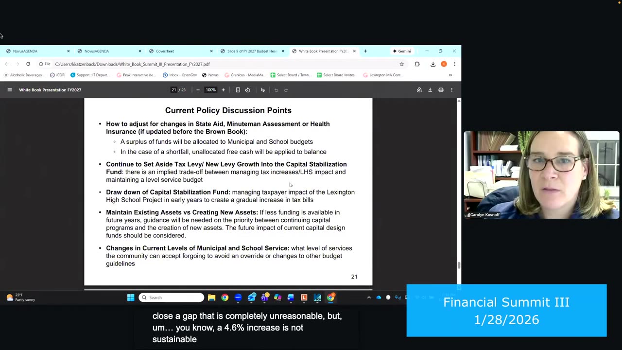 Current Policy Discussion Points slide on budget issues