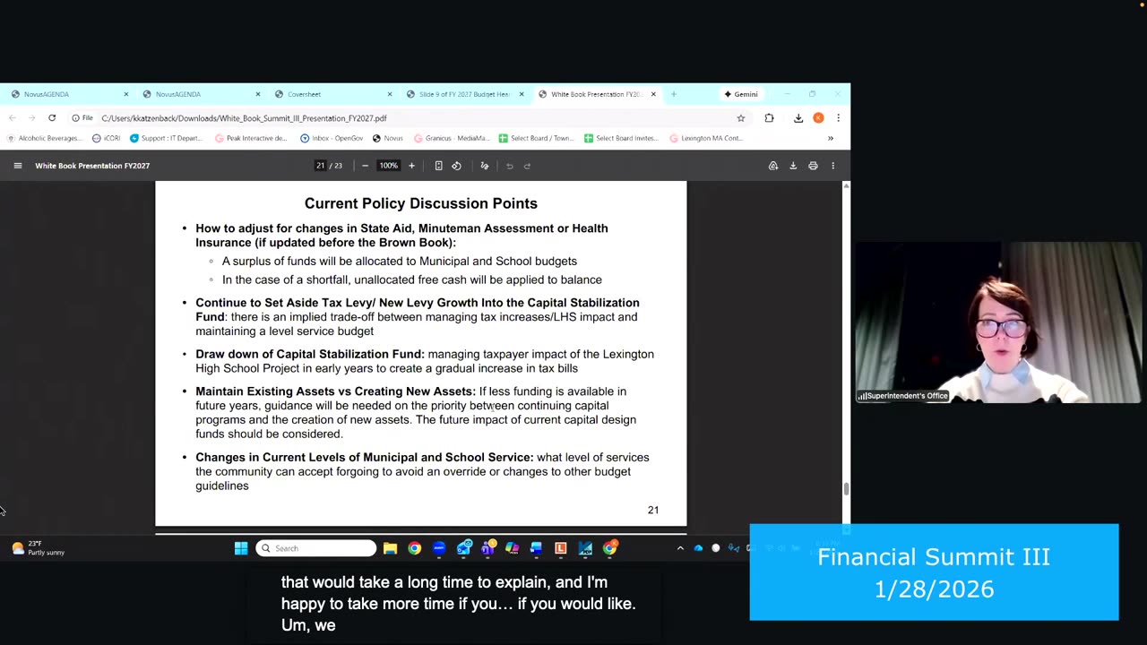 Current Policy Discussion Points slide on budget issues
