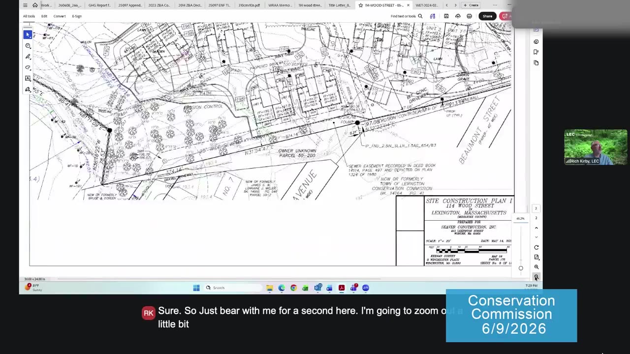 Site construction plan view with sewer and parcel boundaries