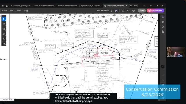Detailed site plan with easement, buffer zones, and permit notes
