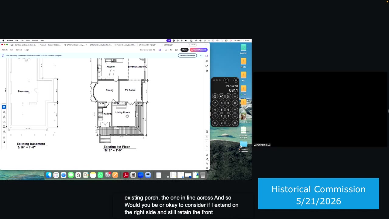 Existing basement and first-floor plans displayed in PDF viewer