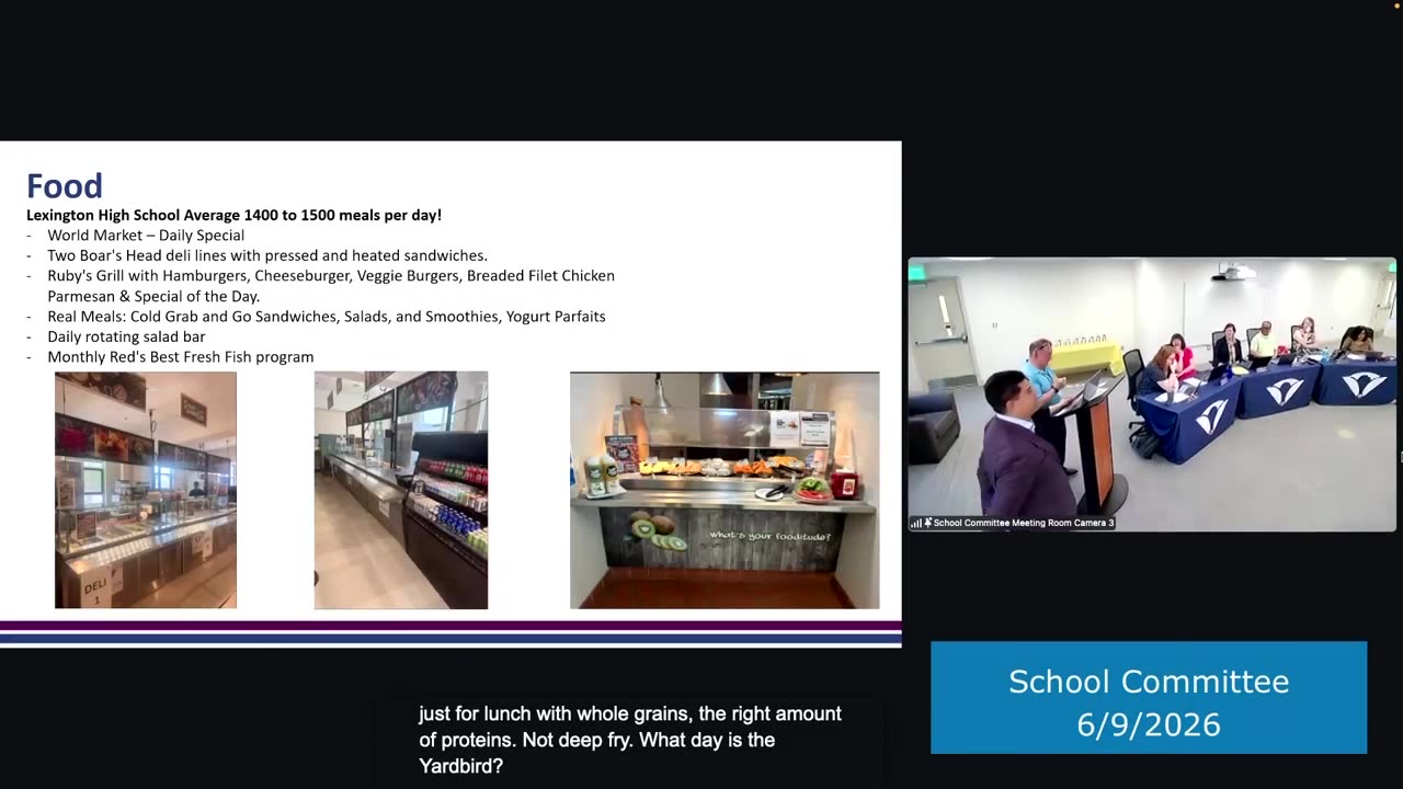 Lexington High School food options slide with cafeteria photos
