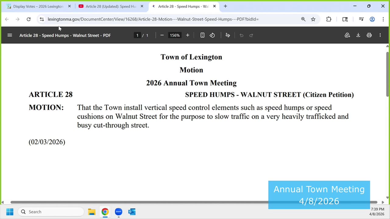 Town of Lexington Motion: Article 28 Speed Humps - Walnut Street