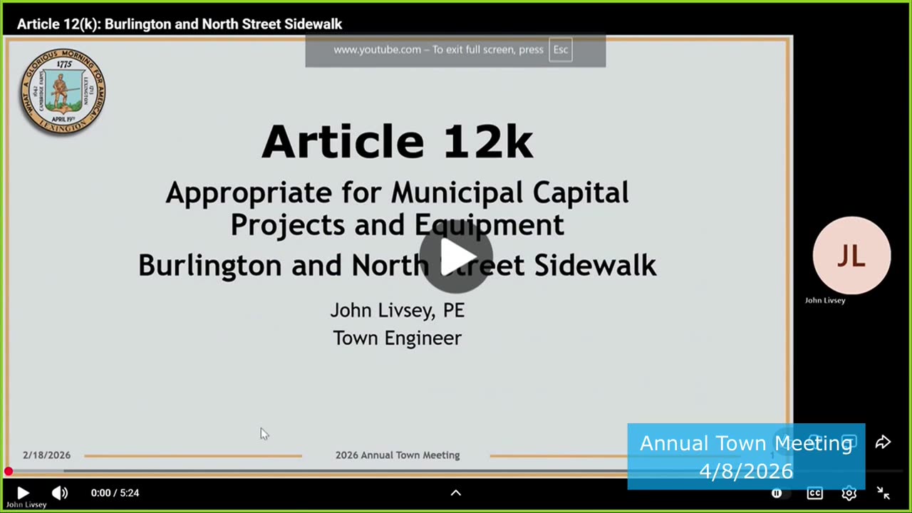 Article 12k: Burlington and North Street Sidewalk capital project