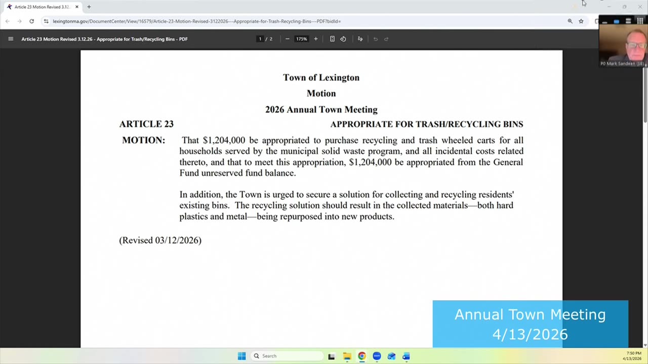Article 23 motion text on trash/recycling bin funding