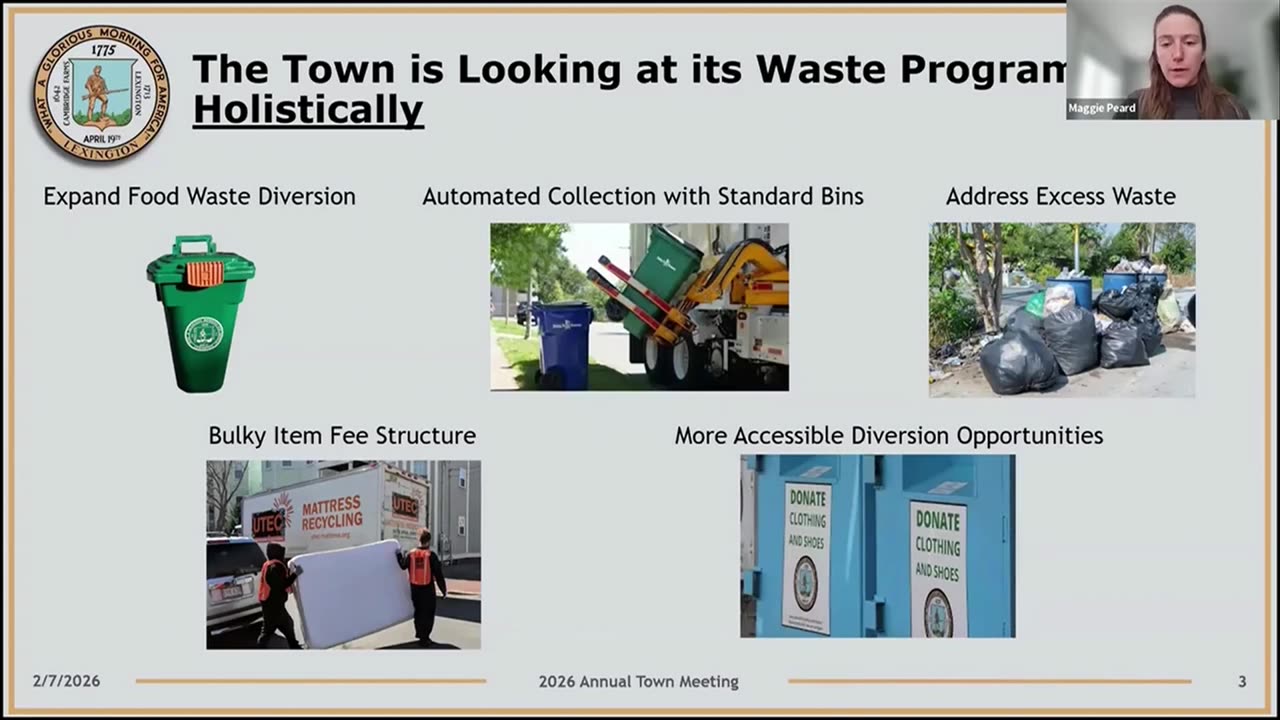 Waste program overview slide with icons and sections