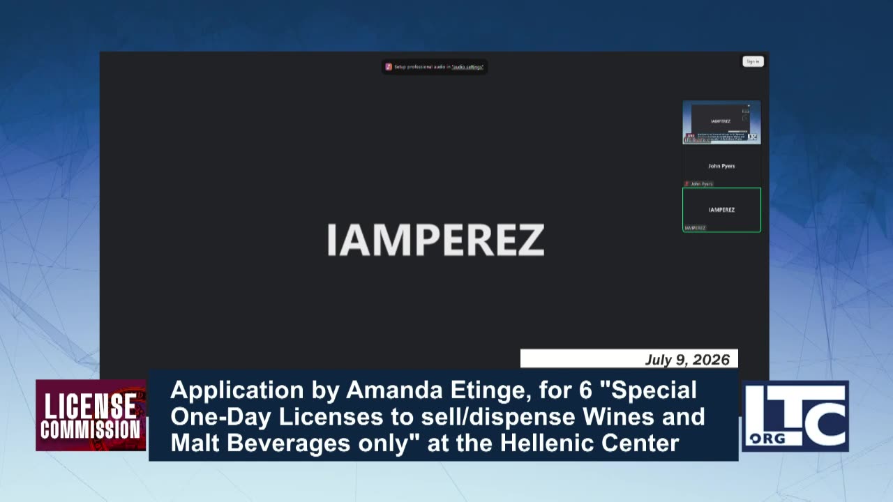 Application for 6 Special One-Day Licenses to sell wines and malt beverages at Hellenic Center