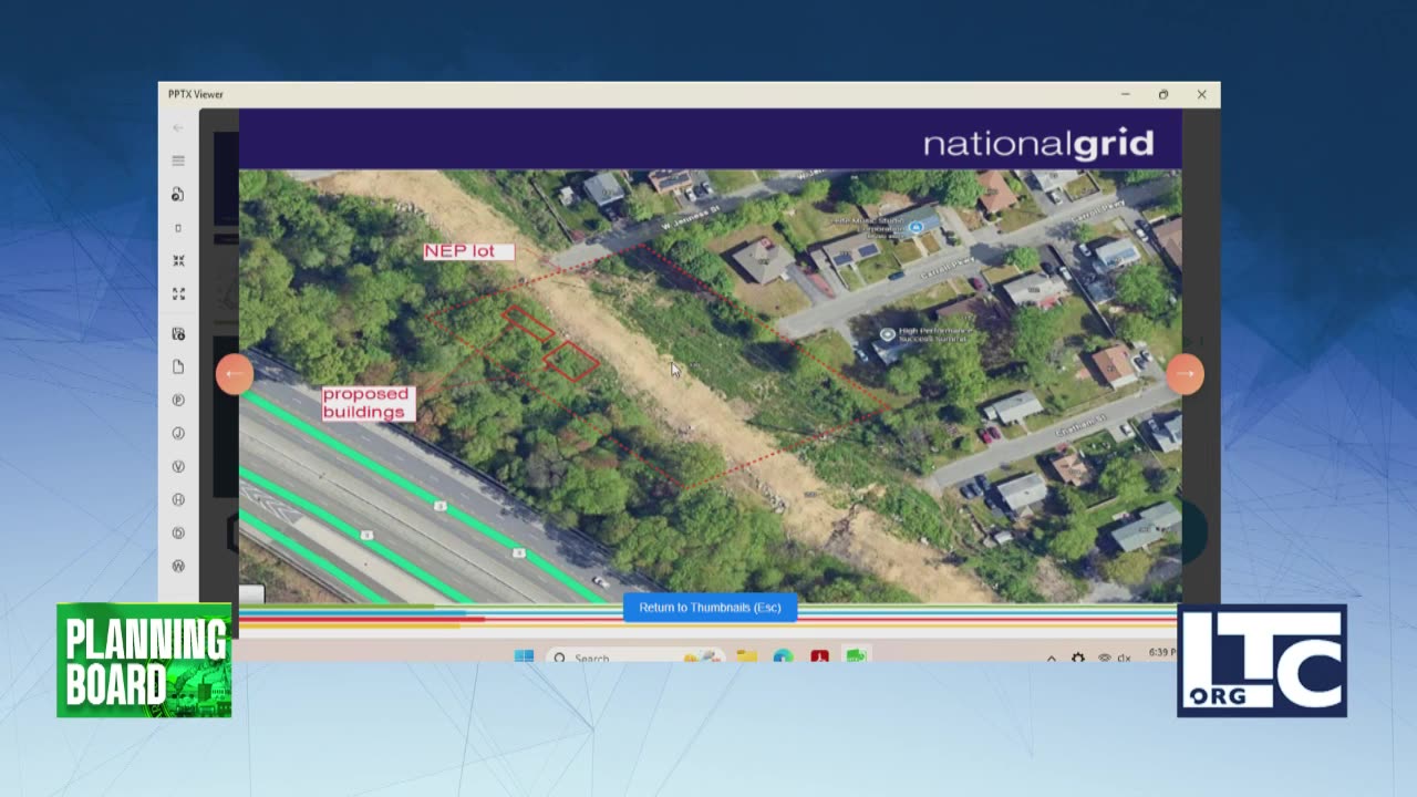 Aerial site plan with proposed buildings and NEP lot labeled