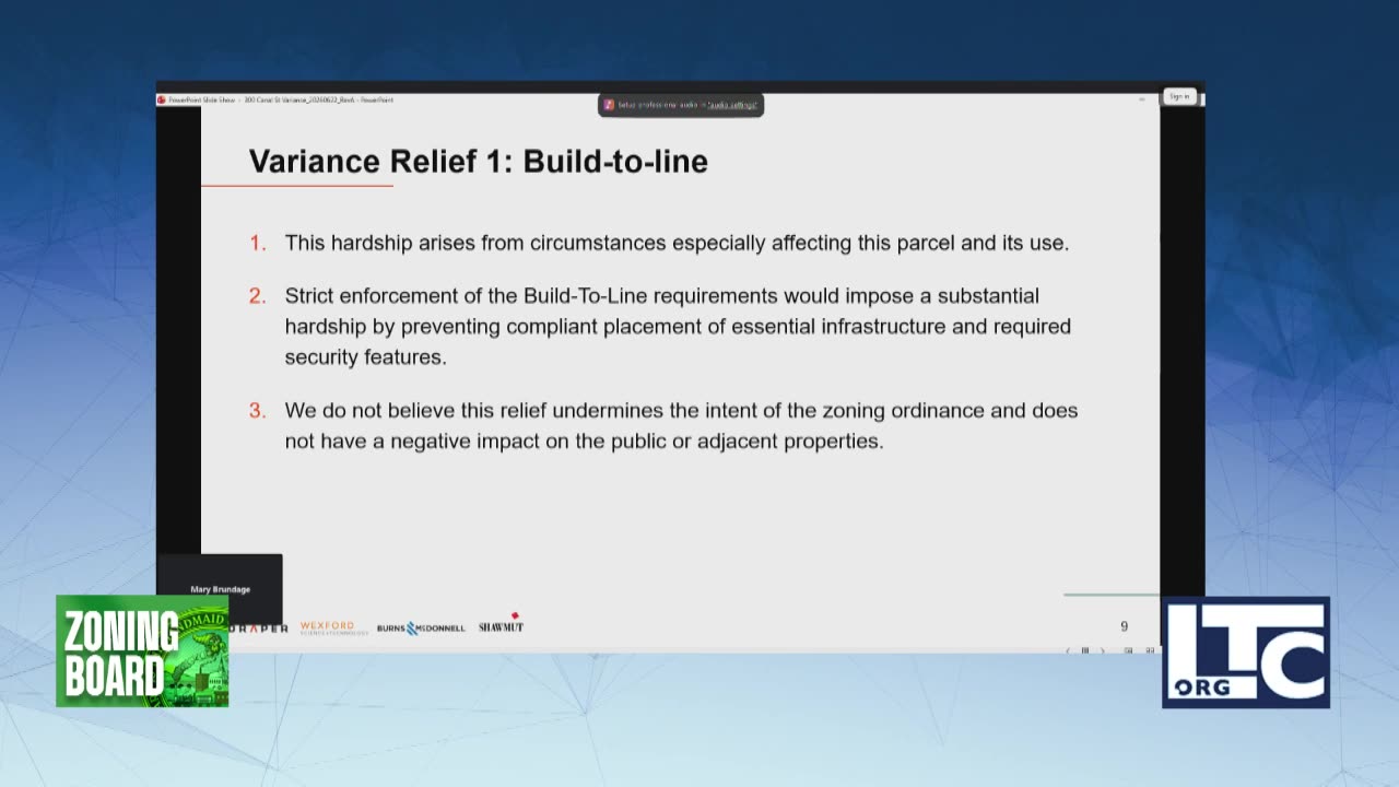 Variance Relief 1: Build-to-line hardship justification