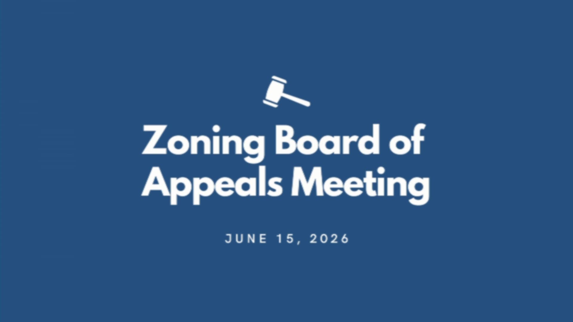 Zoning Board of Appeals Meeting title slide with gavel icon