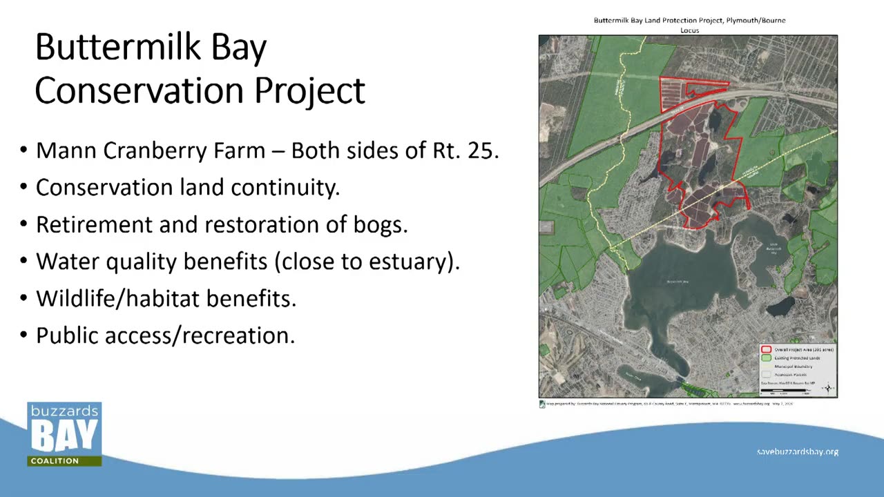 Buttermilk Bay Conservation Project map and key benefits