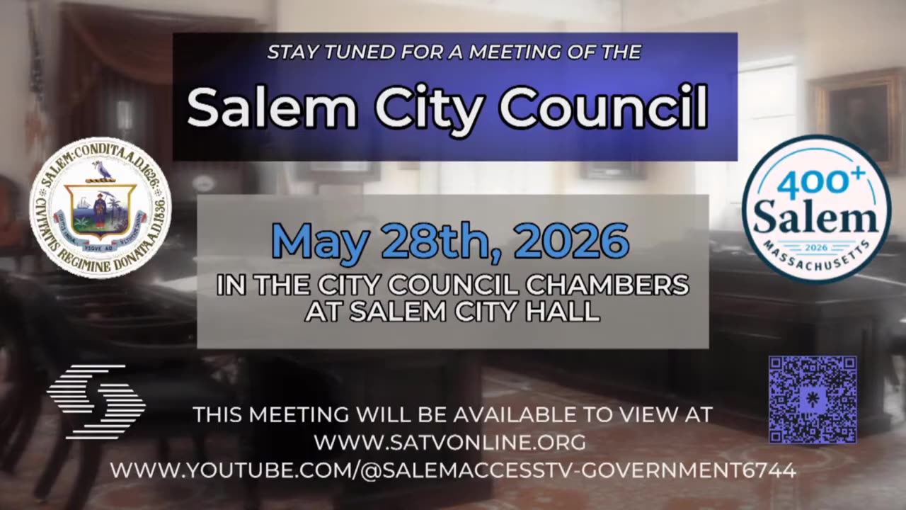 Salem City Council meeting announcement graphic with date and logos