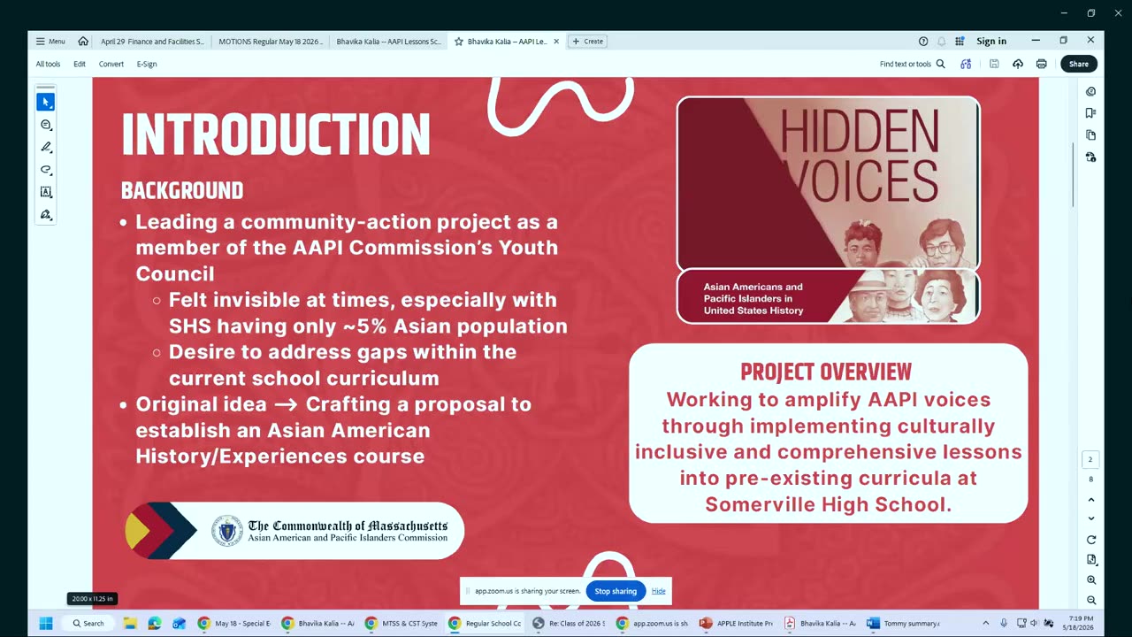 Introduction slide on AAPI community project and curriculum proposal
