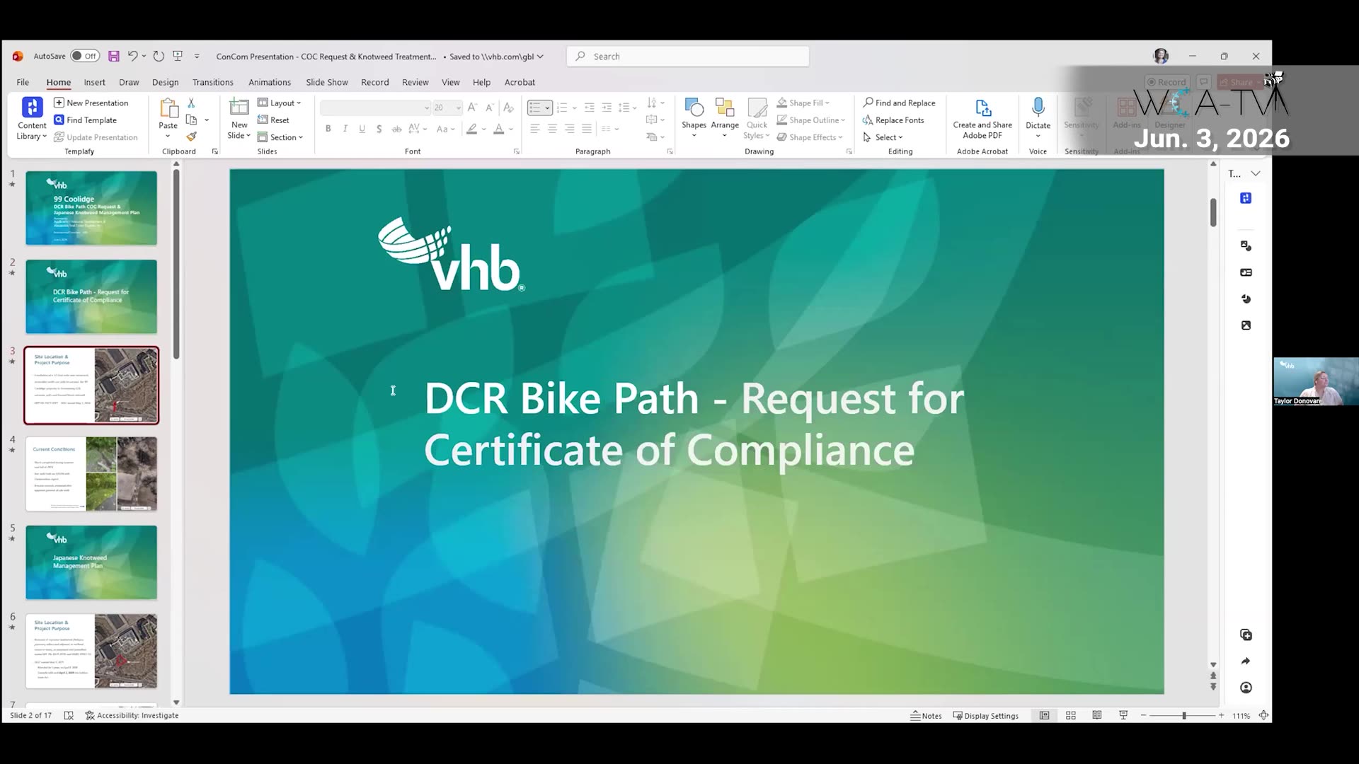 Title slide: DCR Bike Path - Request for Certificate of Compliance