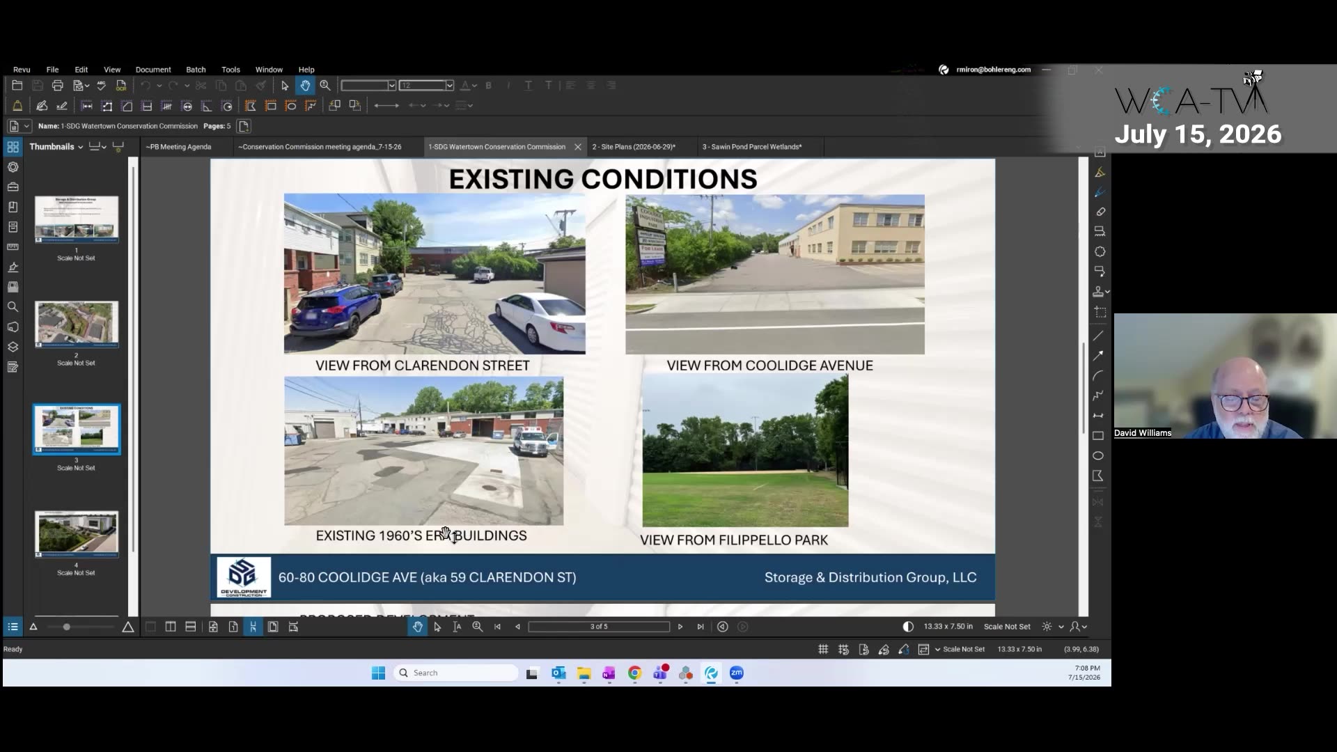 Existing conditions photos: views from Clarendon St, Coolidge Ave, and Filippello Park