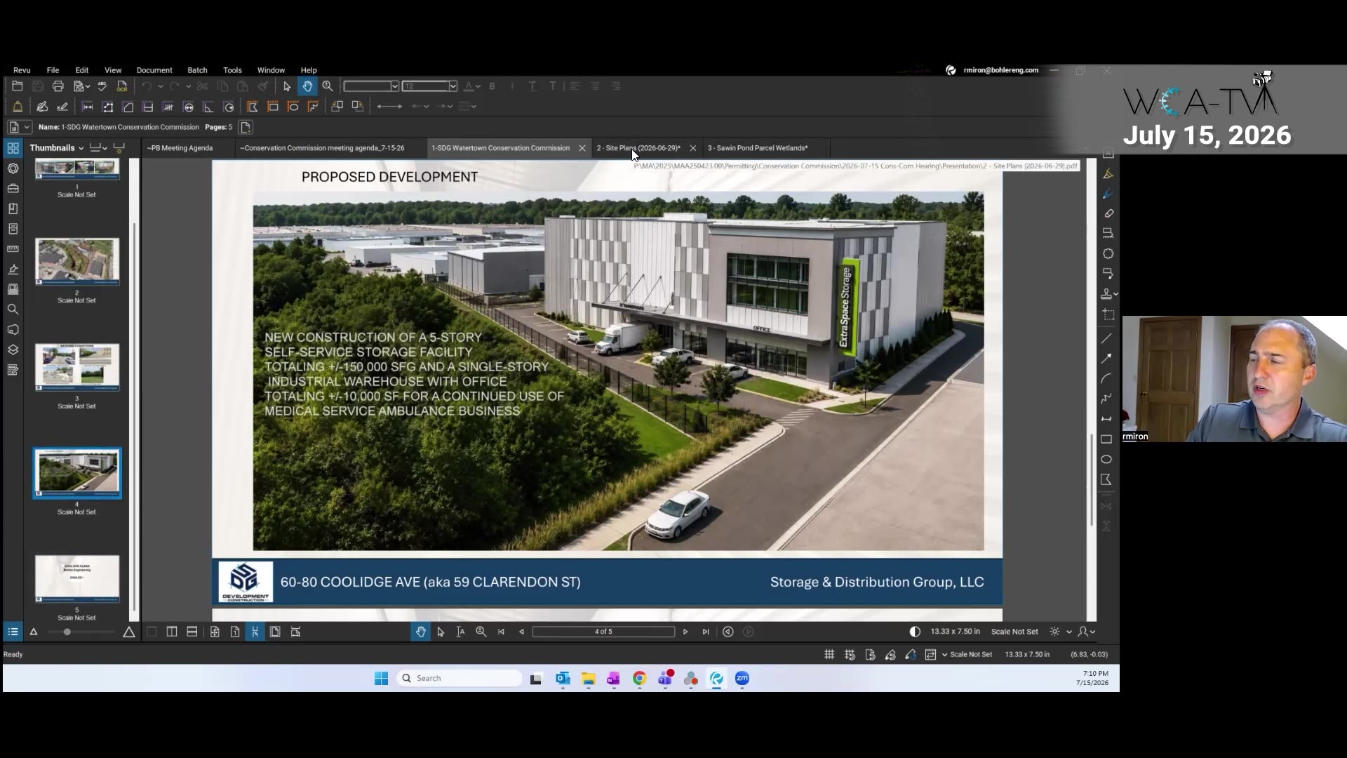 Proposed 5-story self-service storage facility rendering with text specs