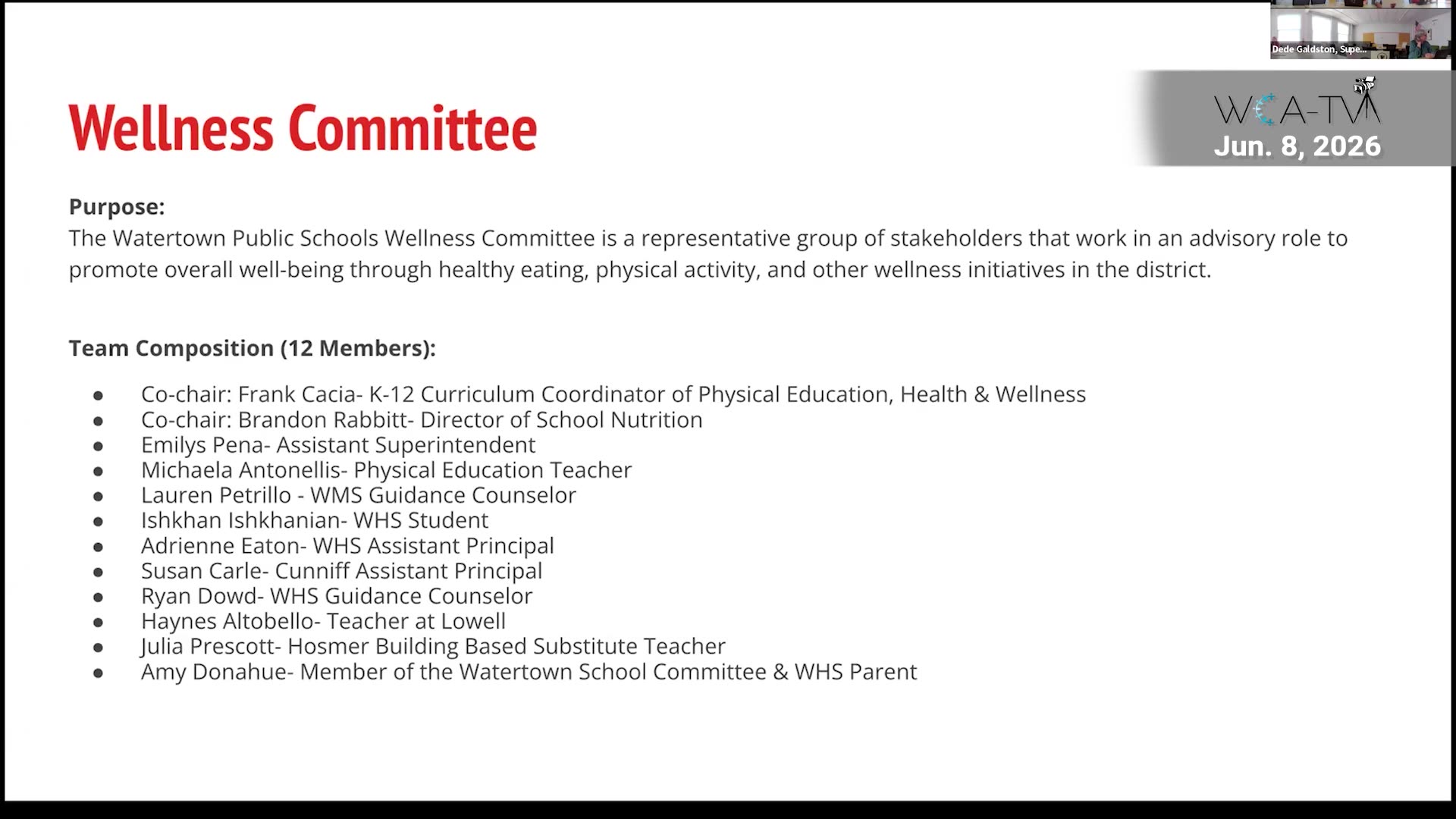 Wellness Committee purpose and team composition