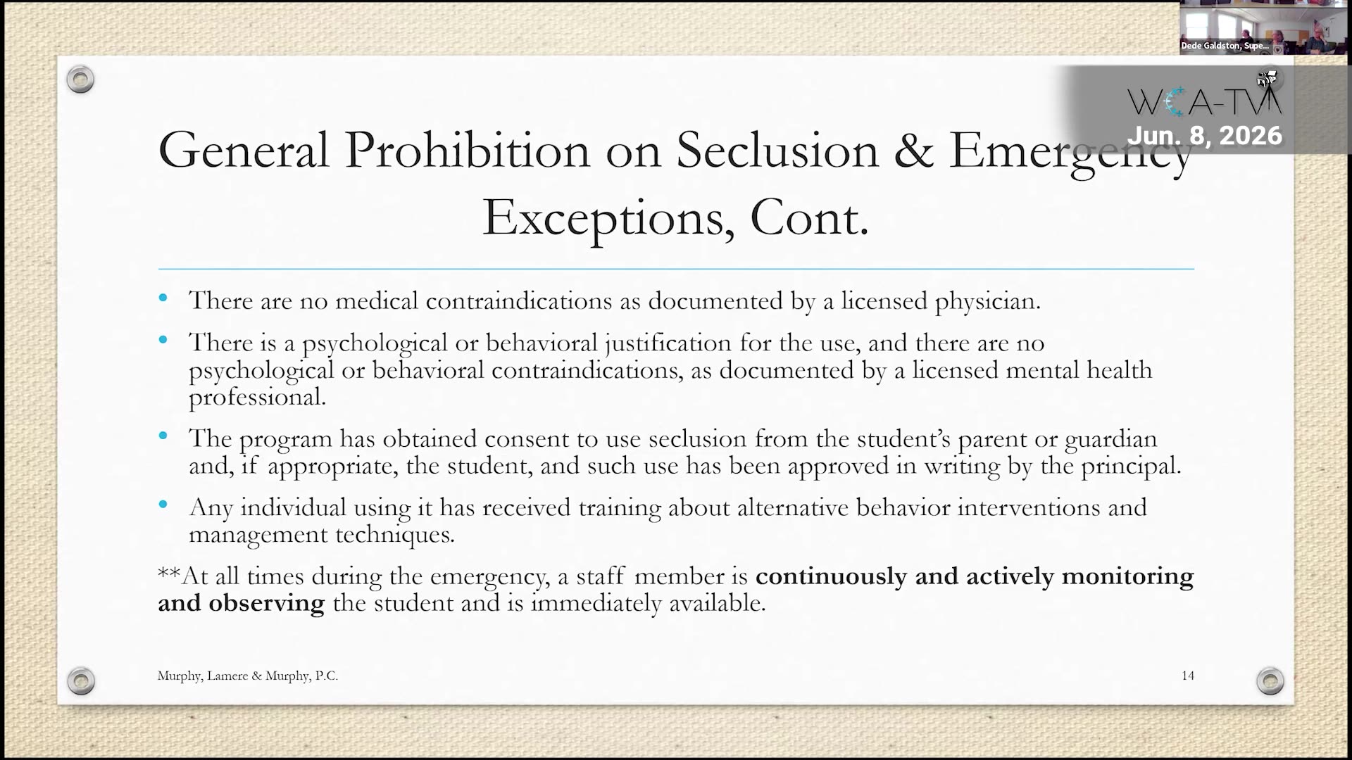 Seclusion and emergency exceptions policy slide